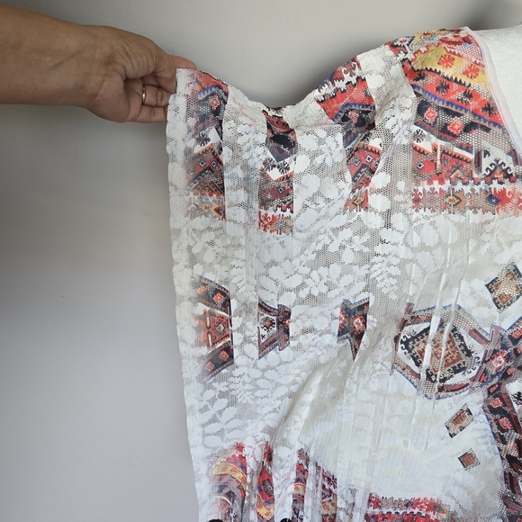 Western Boho Lightweight Poncho Top Swim Beach Coverup with Fringe O/S - Picture 5 of 7